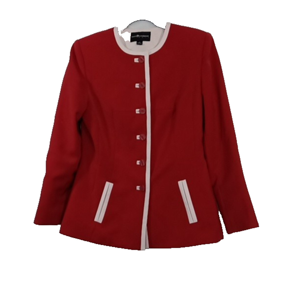Sag Harbor Women's 2Pc Jacket & Skirt Suit Red w/White Trim, Sz 10, Lined, Chic - Picture 5 of 16